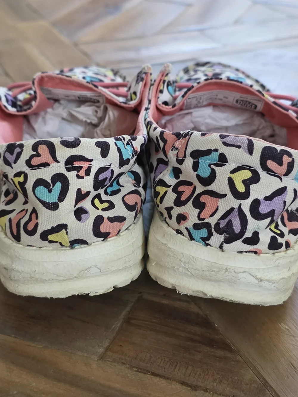 Hey Dude Kids Heart-Print Slip-On Shoes in White with Pastel Accents, 3